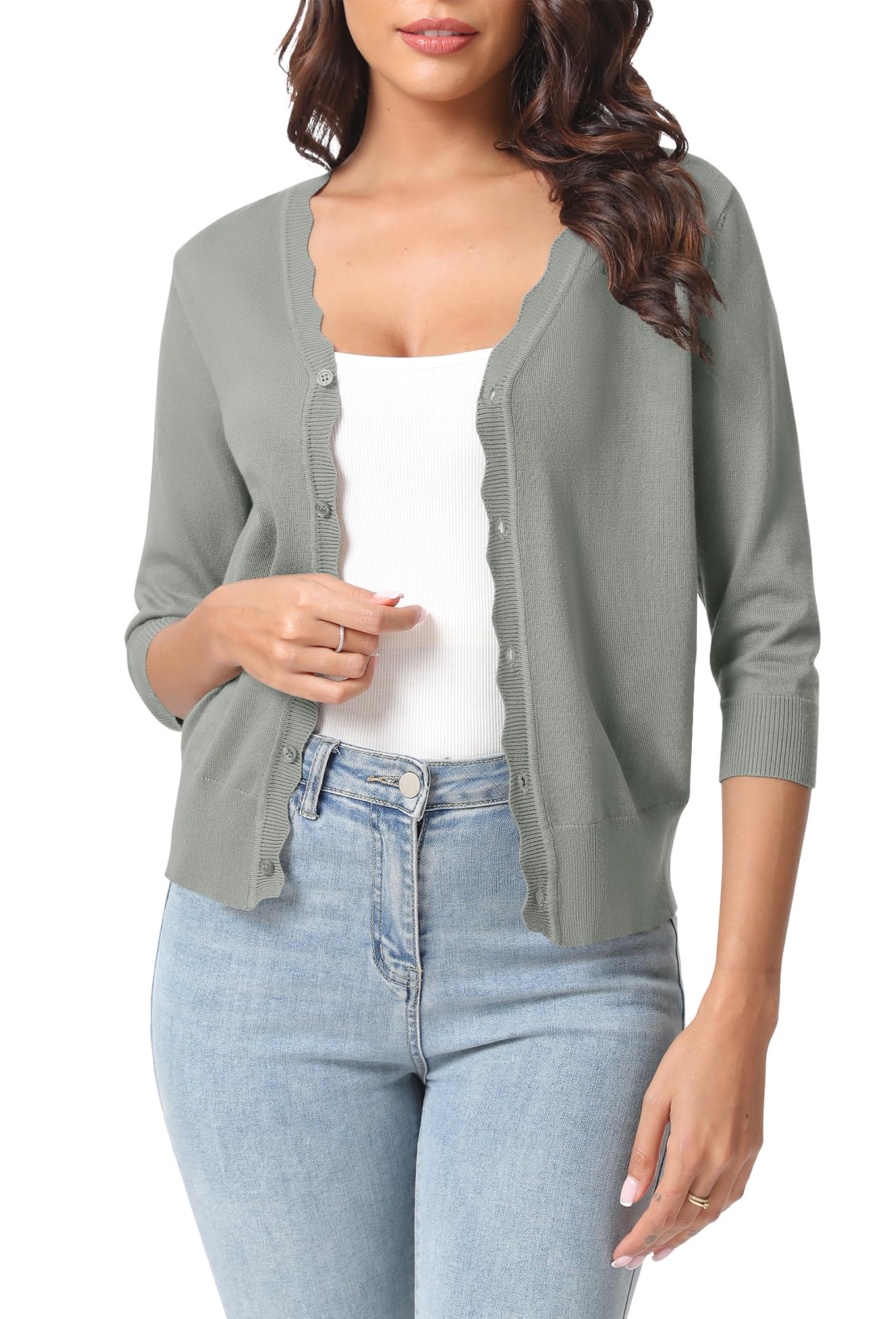 Urban CoCo Woman's 3/4 Sleeve Solid V-Neck Cardigan Sweater for Dress Lightweight Knit Shrugs