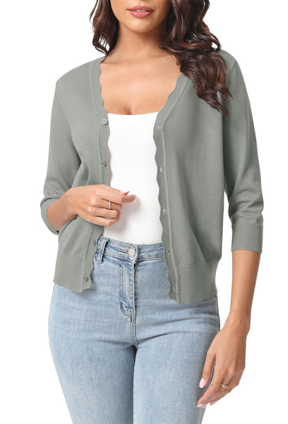 Urban CoCo Woman's 3/4 Sleeve Solid V-Neck Cardigan Sweater for Dress Lightweight Knit Shrugs