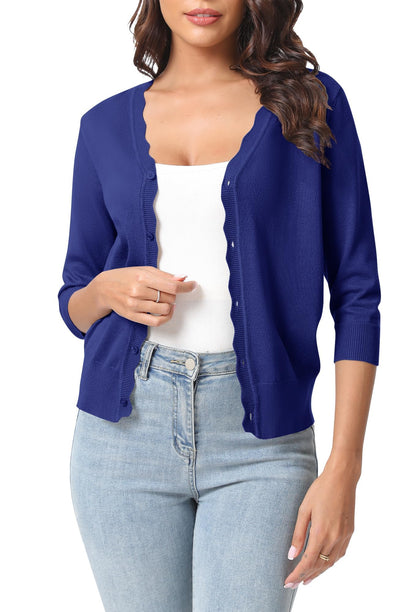 Urban CoCo Woman's 3/4 Sleeve Solid V-Neck Cardigan Sweater for Dress Lightweight Knit Shrugs