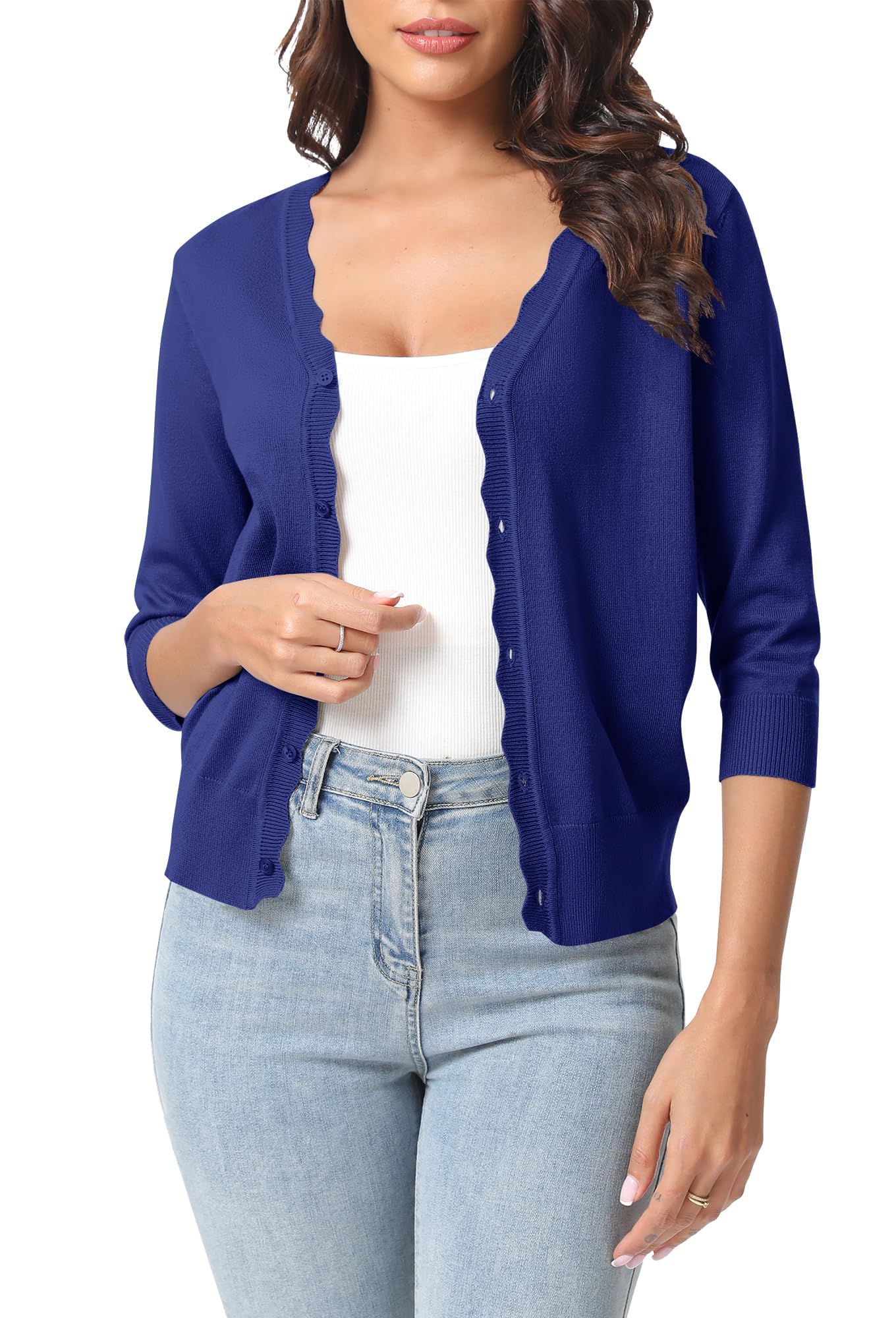 Urban CoCo Woman's 3/4 Sleeve Solid V-Neck Cardigan Sweater for Dress Lightweight Knit Shrugs