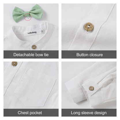 Volunboy Baby Boys Cotton Linen Formal Suspenders Outfits with Bowtie Toddler Long Sleeve Gentleman Wedding Dress Clothes