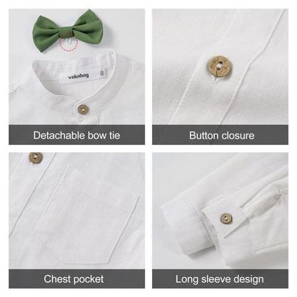 Volunboy Baby Boys Cotton Linen Formal Suspenders Outfits with Bowtie Toddler Long Sleeve Gentleman Wedding Dress Clothes