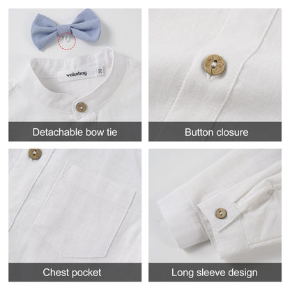 Volunboy Baby Boys Cotton Linen Formal Suspenders Outfits with Bowtie Toddler Long Sleeve Gentleman Wedding Dress Clothes