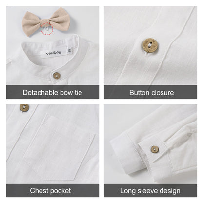 Volunboy Baby Boys Cotton Linen Formal Suspenders Outfits with Bowtie Toddler Long Sleeve Gentleman Wedding Dress Clothes