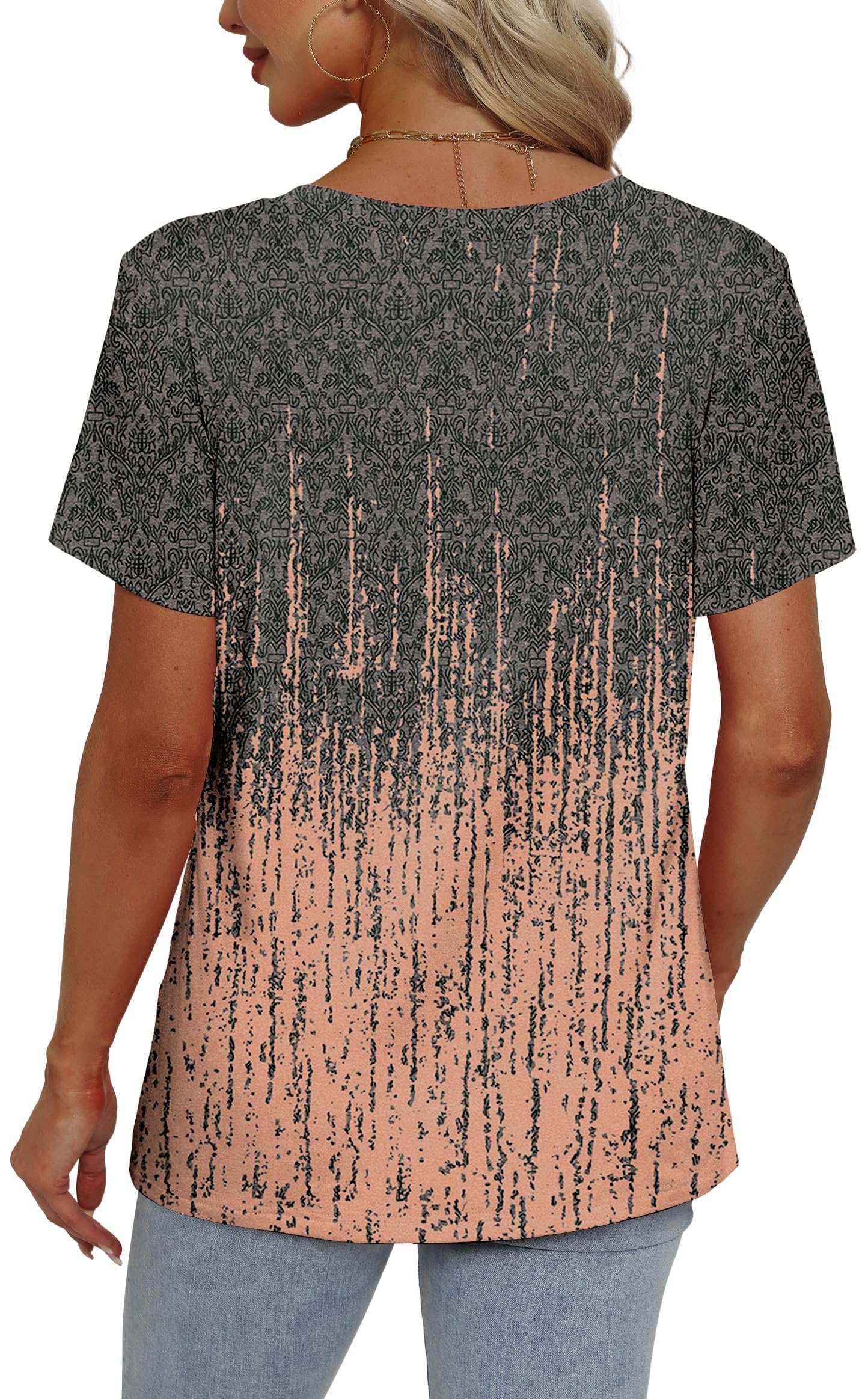 Womens Summer Tops Short Sleeve V Neck Casual T-Shirts Printed Trendy Vacation Outfits
