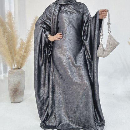Women Prayer Abaya Dubai Bat Sleeve Dress Islamic Printed Long Robe with Belt