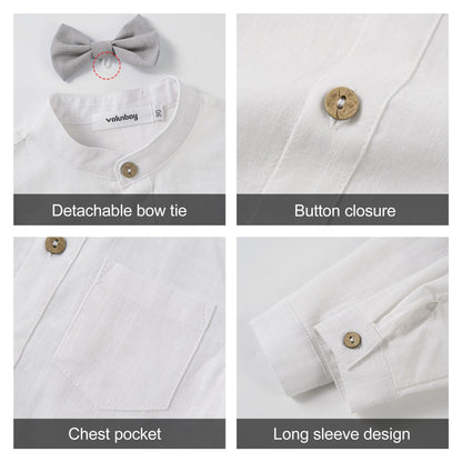 Volunboy Baby Boys Cotton Linen Formal Suspenders Outfits with Bowtie Toddler Long Sleeve Gentleman Wedding Dress Clothes