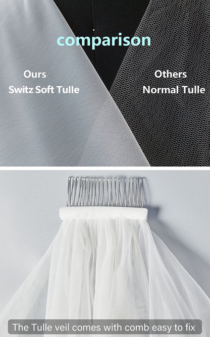 BEAUTELICATE Wedding Bridal Veil with Comb 1 Tier Cut Edge Ivory White Elbow Fingertip Chapel Cathedral Length V67