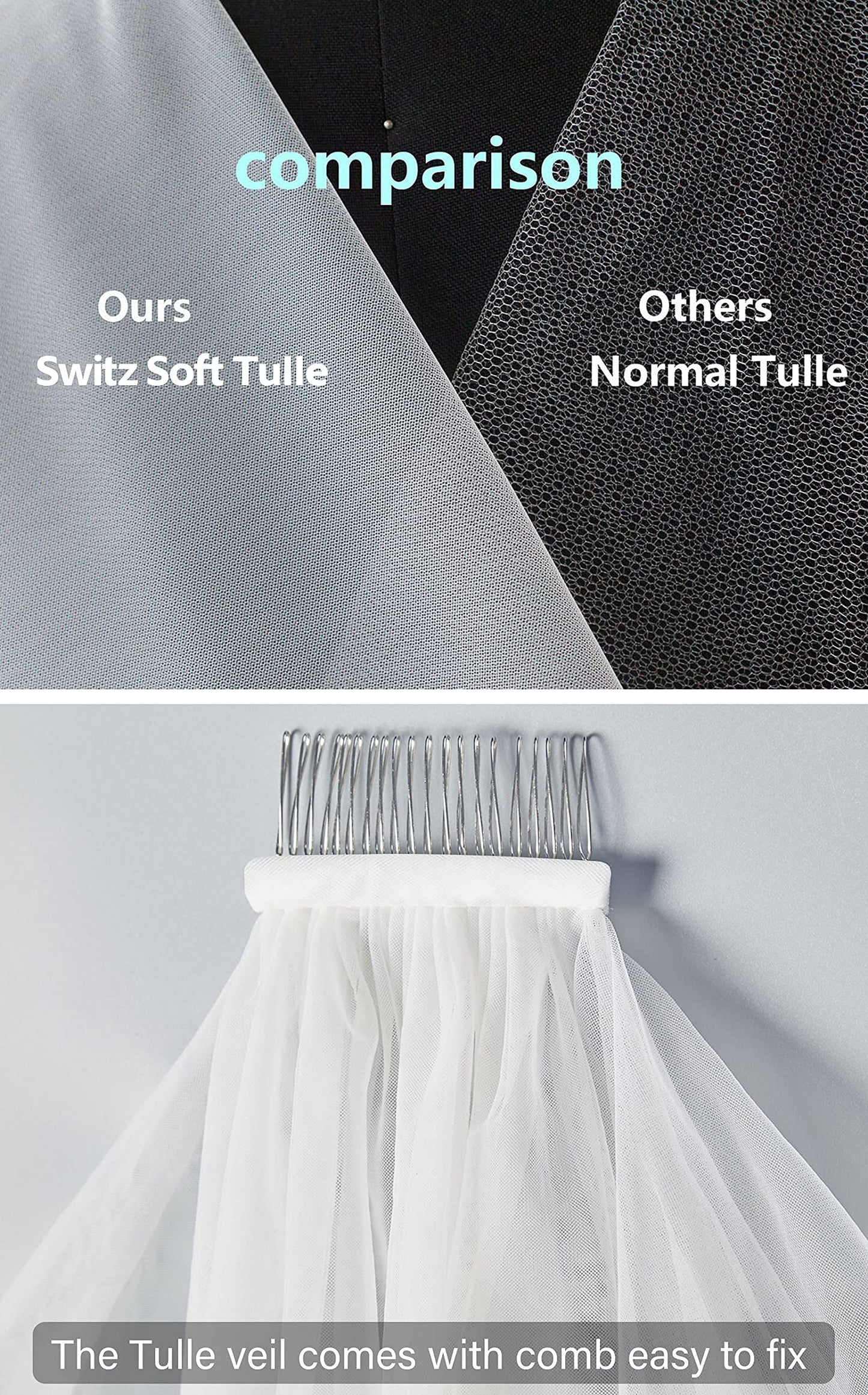 BEAUTELICATE Wedding Bridal Veil with Comb 1 Tier Cut Edge Ivory White Elbow Fingertip Chapel Cathedral Length V67