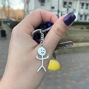 Dreamtimes Funny Doodle Key Chain Graffiti Stainless Steel Middle Finger Stickman Men Pendant Key Rings Jewelry Couples Hip-hop