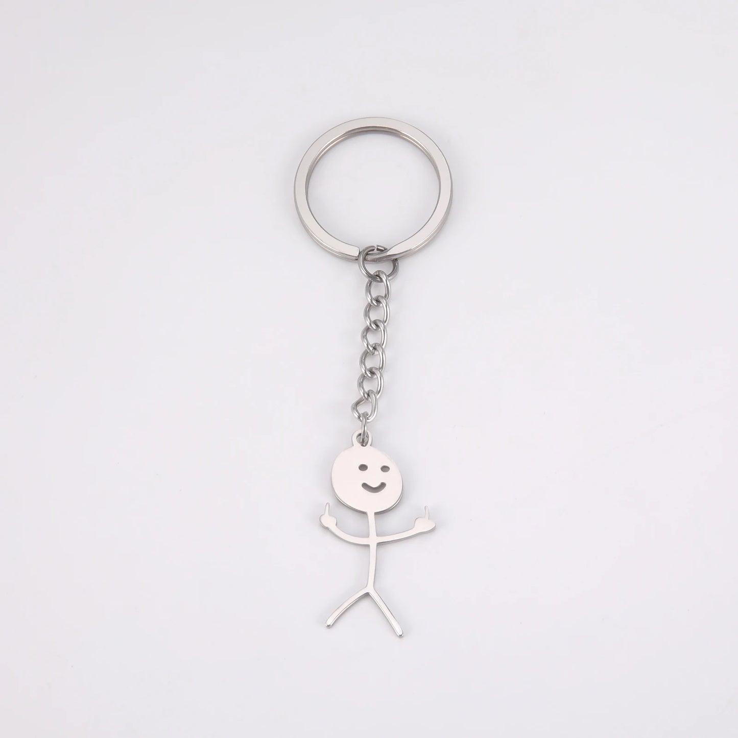 Dreamtimes Funny Doodle Key Chain Graffiti Stainless Steel Middle Finger Stickman Men Pendant Key Rings Jewelry Couples Hip-hop