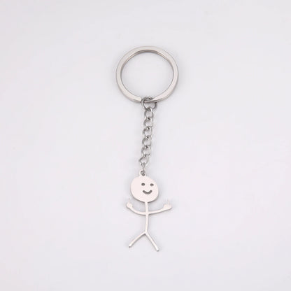 Dreamtimes Funny Doodle Key Chain Graffiti Stainless Steel Middle Finger Stickman Men Pendant Key Rings Jewelry Couples Hip-hop