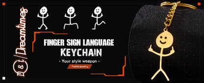 Dreamtimes Funny Doodle Key Chain Graffiti Stainless Steel Middle Finger Stickman Men Pendant Key Rings Jewelry Couples Hip-hop